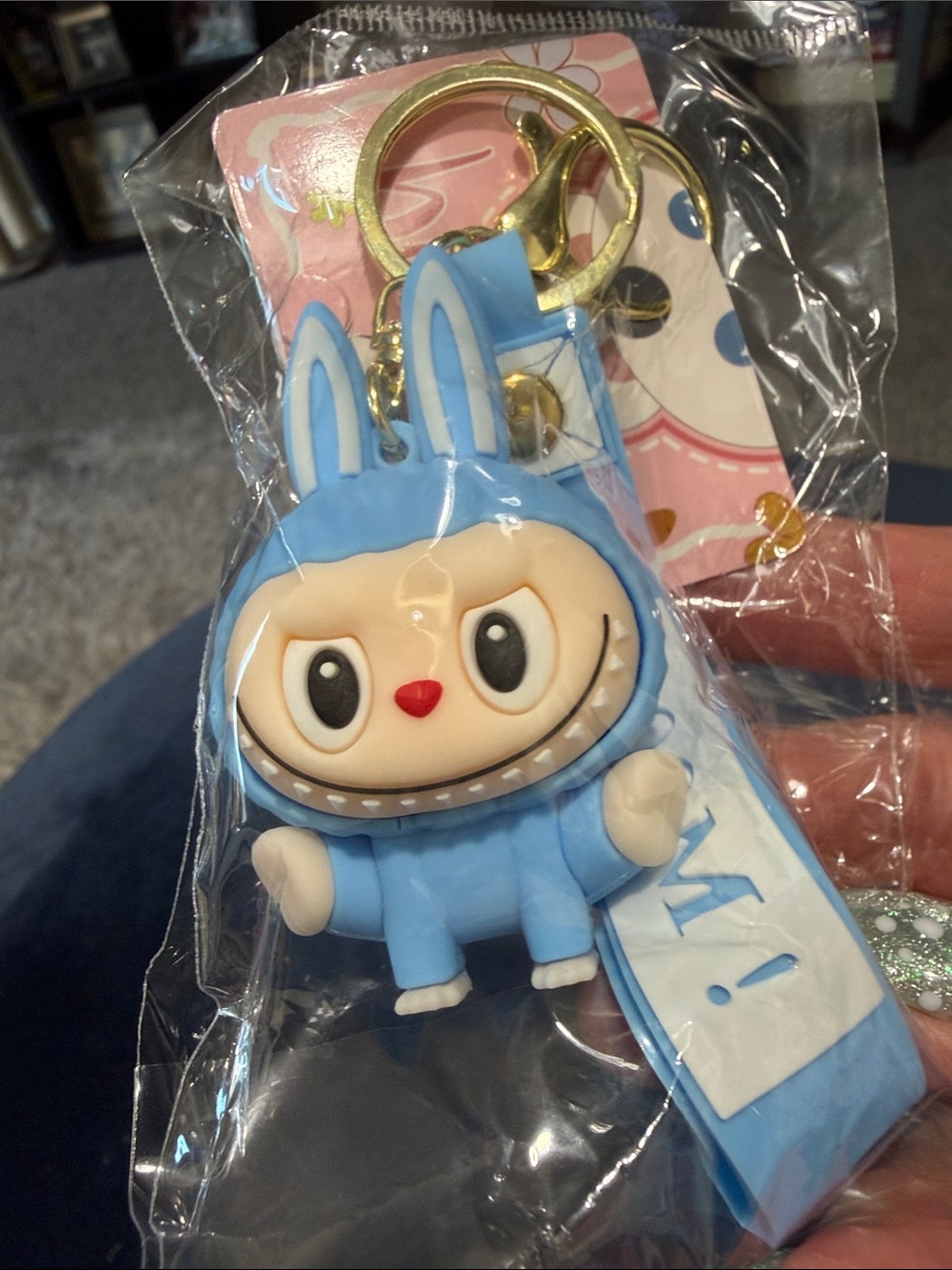 Labubu Keychain - Blue. New in Package. Cute! Poses may vary.